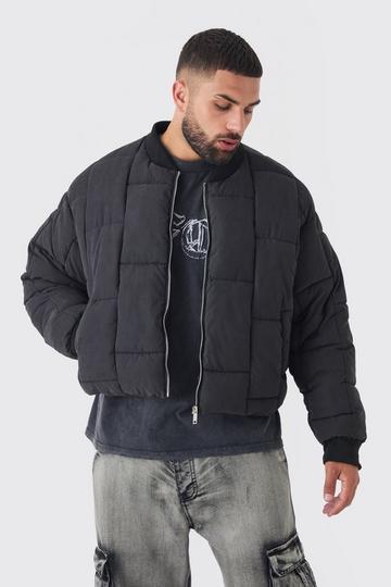 Black Plus Boxy Peached Square Quilted Bomber Jacket