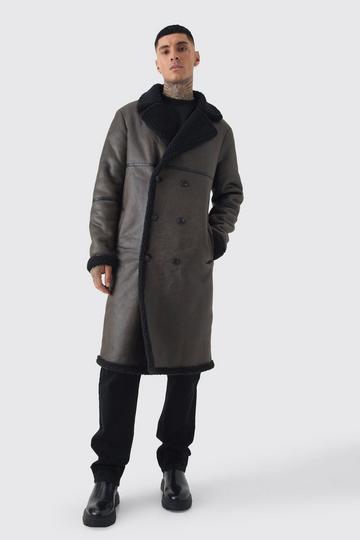 Tall Long Line Aviator Jacket Met Dubbele Knopen In Donkerbruin dark brown