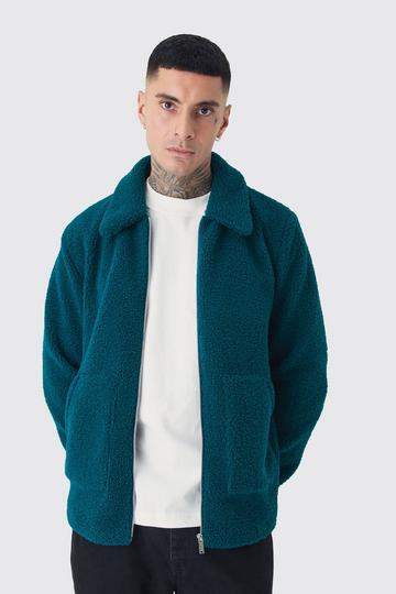 Green Tall Borg Harrington Jacket In Teal