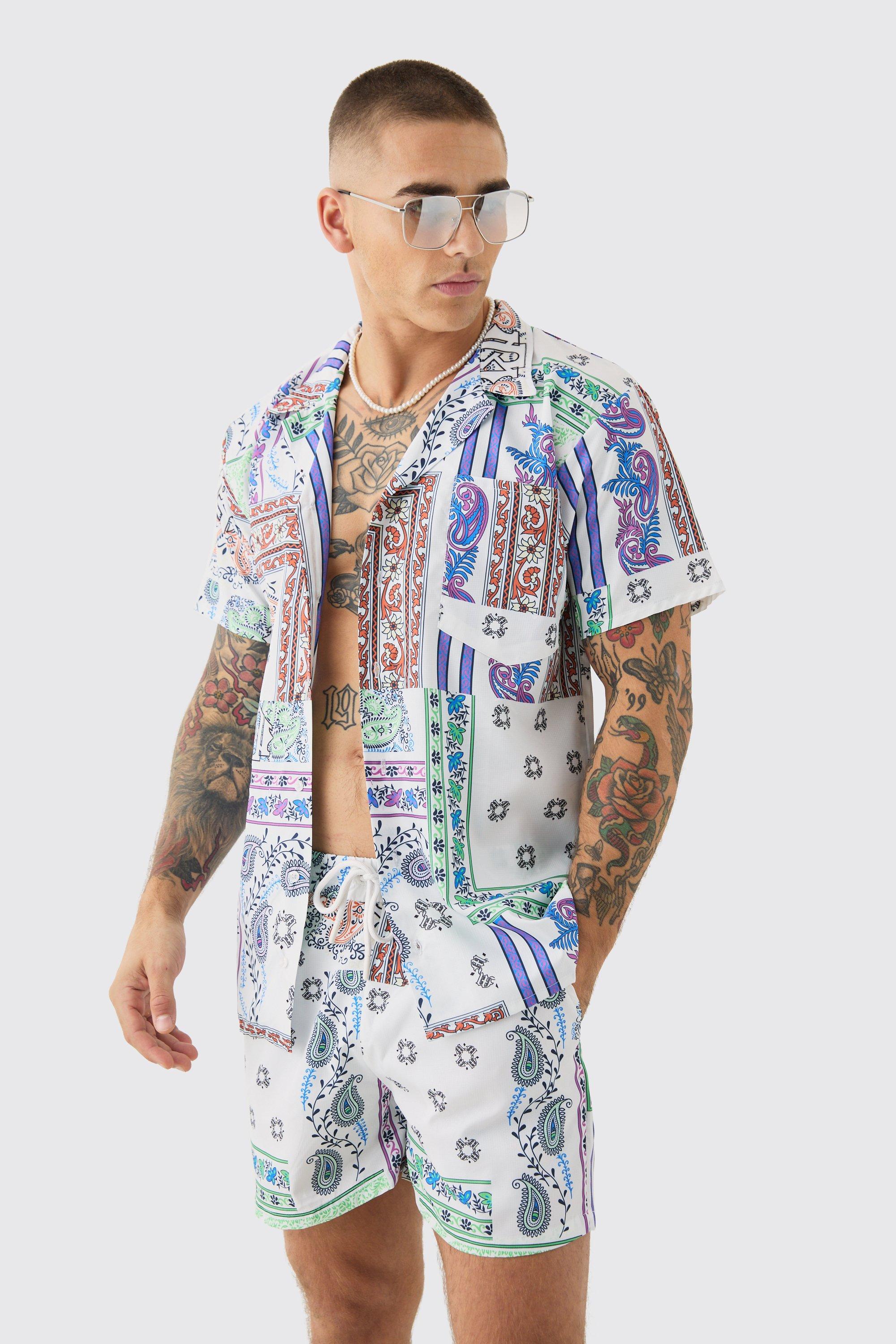 Ripstop Bandana Shirt & Short Swim Short Set | boohoo