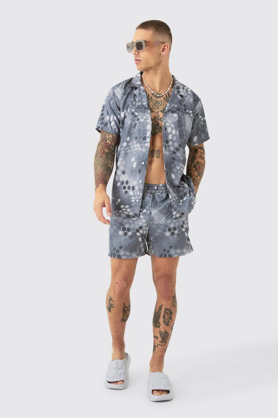 Grey Ripstop Camo Shirt & Short Swim Short Set