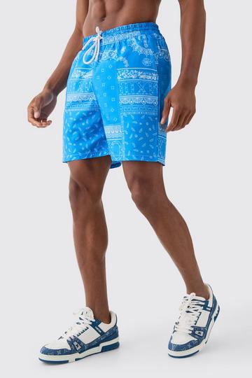 Mid Length Bandana Ripstop Swim Short blue