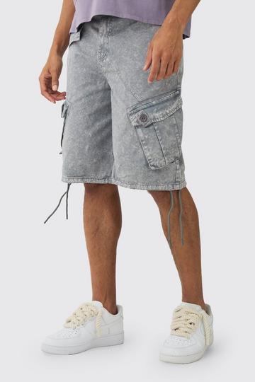 Fixed Waist Washed Cargo Jort grey