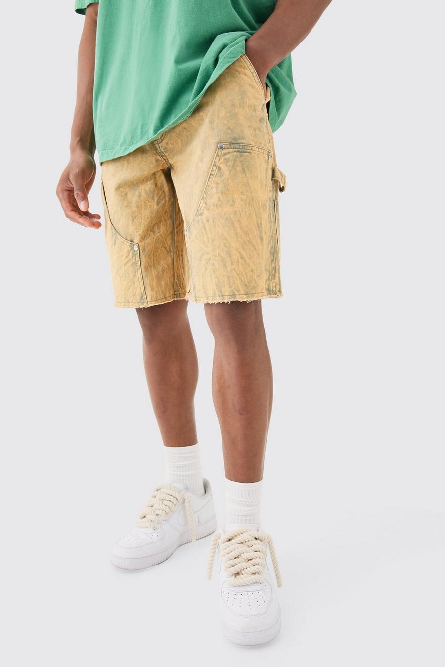 Yellow Fixed Waist Relaxed Washed Carpenter Short