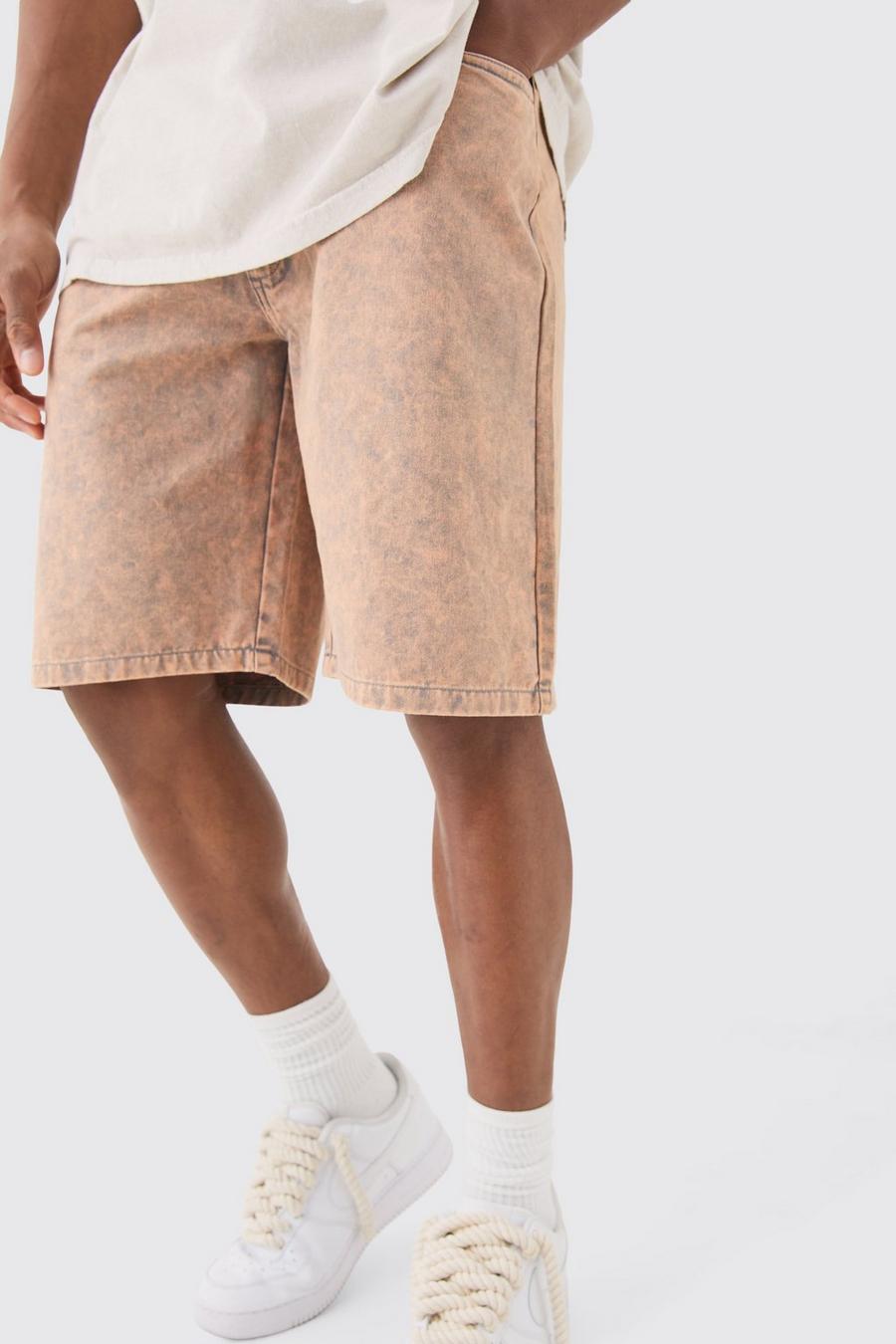 Peach Fixed Waist Washed Relaxed  Short