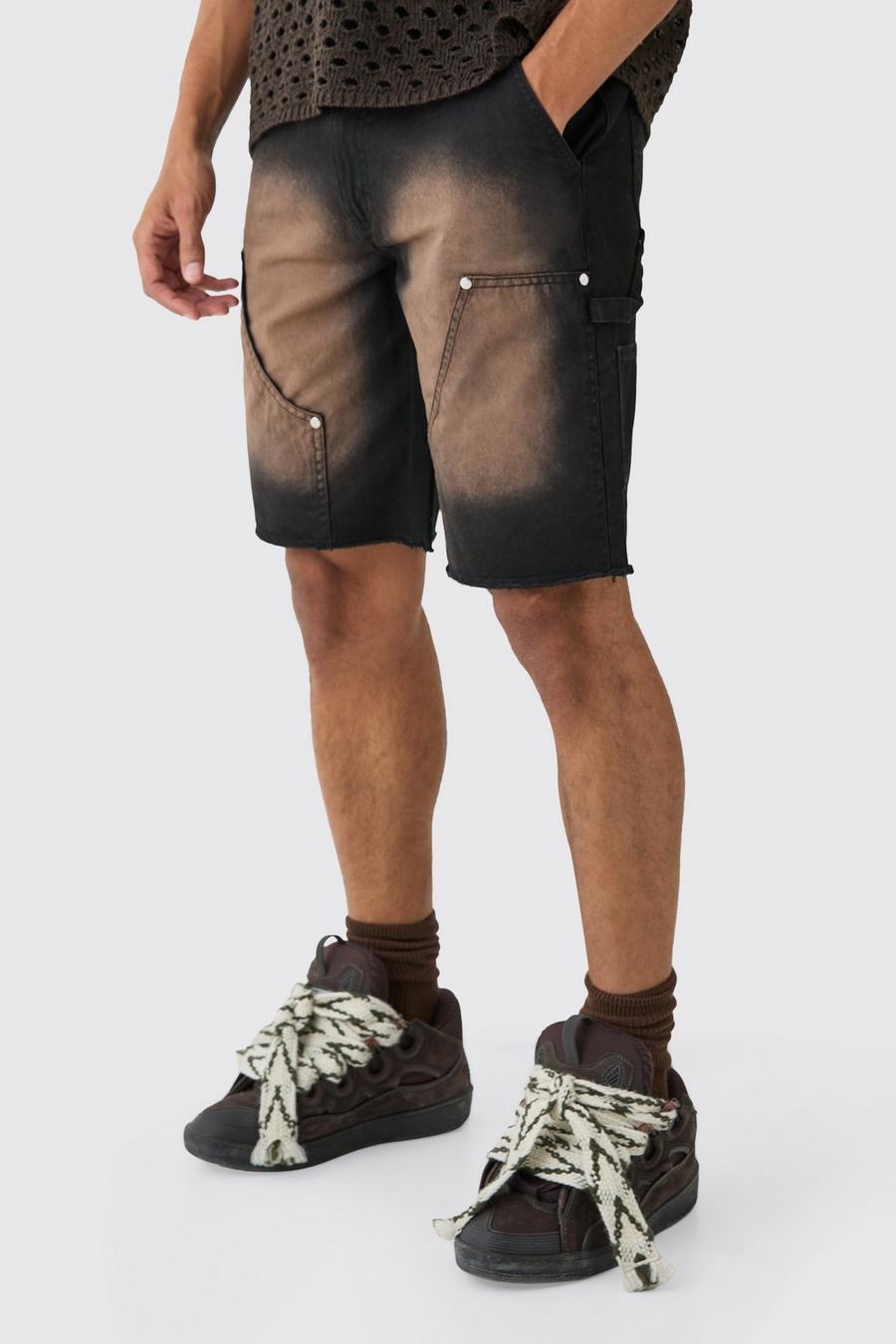 Brown Fixed Waist Relaxed Washed Carpenter Short