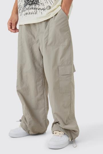 Elastic Waist Cargo Pocket Parachute Trousers grey