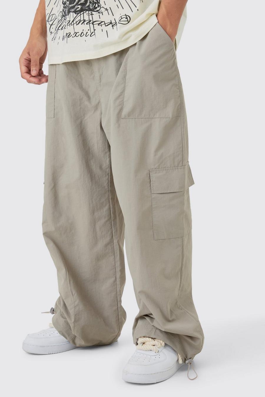Grey Elasticated Waist Cargo Pocket Parachute Trousers image number 1
