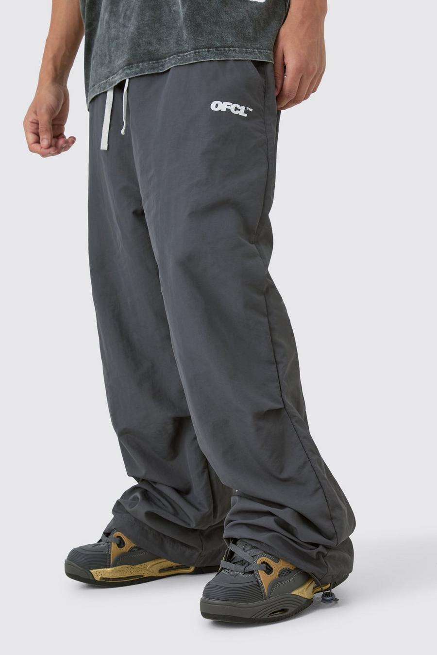 Charcoal Elasticated Waist Oversized OFCL Parachute Pants image number 1