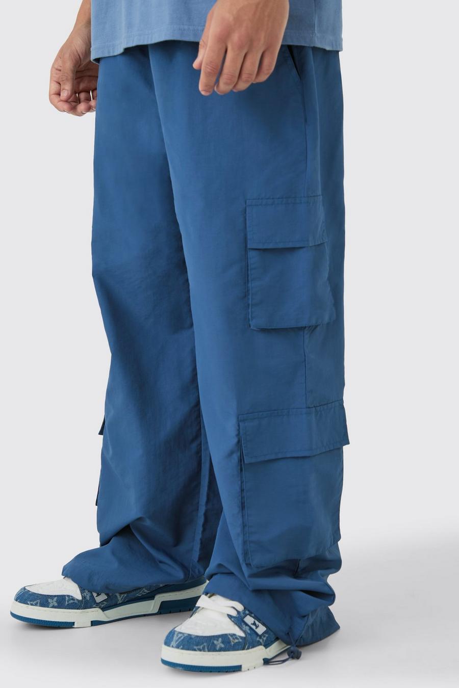 Navy Elasticated Waist Multi Pocket Parachute Trousers image number 1