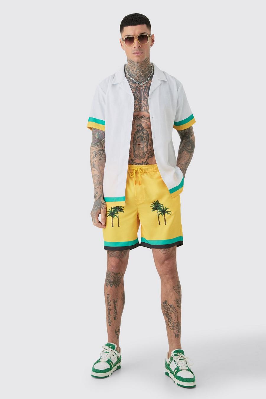 Tall Regular Resort Print Shirt & Swim Short Set In Yellow image number 1