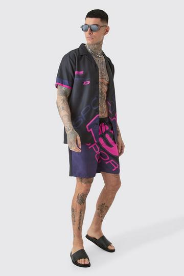 Tall Regular Moto Print Shirt & Swim Short Set black