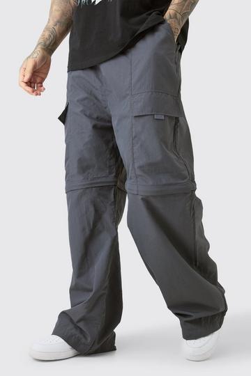 Grey Tall Zip Off Cargo Parachute Pants