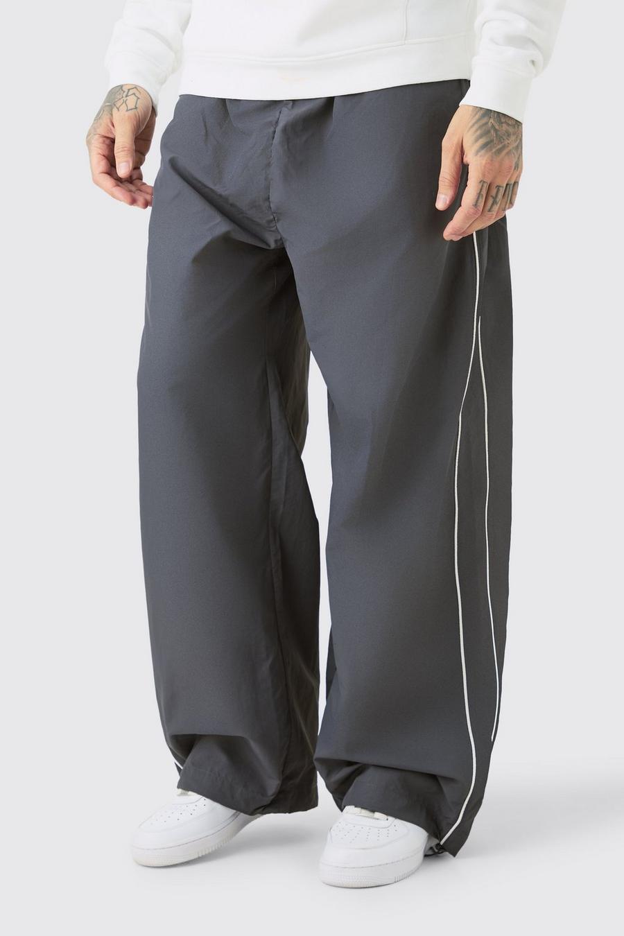 Charcoal Tall Side Stripe Toggle Parachute Pants image number 1
