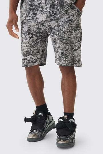 Relaxed Mid Length Abstract Printed Shorts black