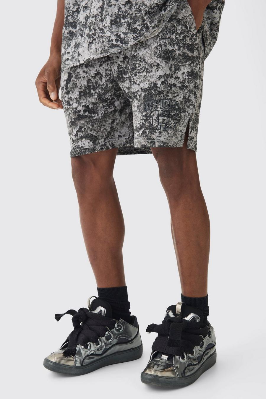 Black Relaxed Volley Official Abstract Printed Shorts