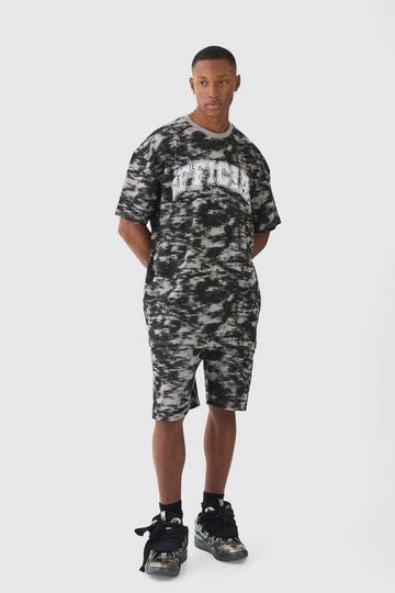 Oversized Official T-Shirt Met Brede Nek En Beton Print En Shorts grey