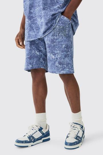 Relaxed Mid Length Concrete Printed Shorts blue