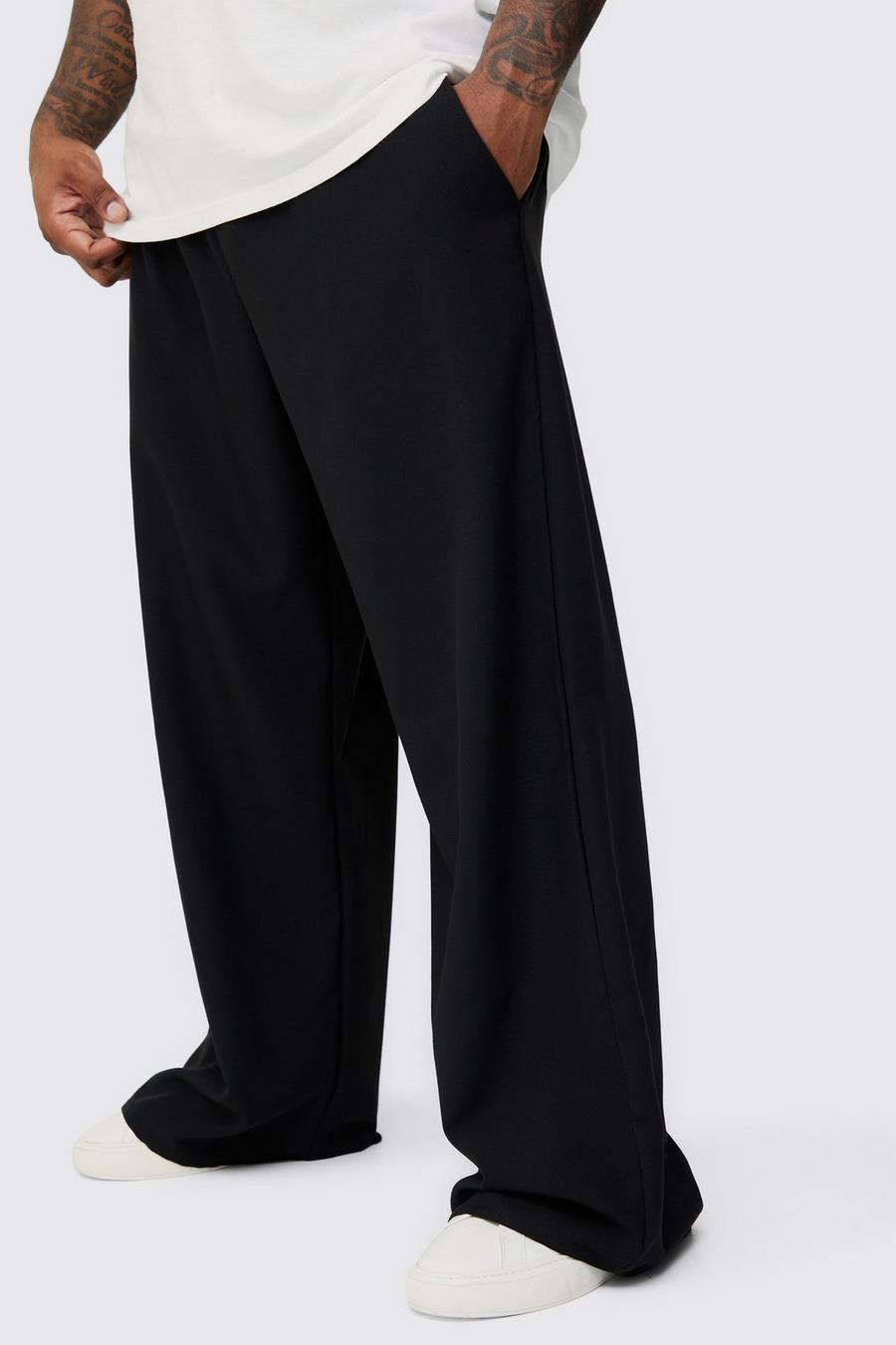 Black Plus Elasticated Waist Smart Straight Fit Trousers