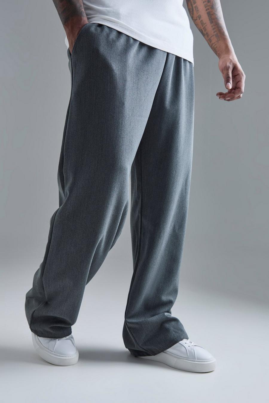 Grey Plus Elasticated Waist Smart Straight Fit Trousers image number 1