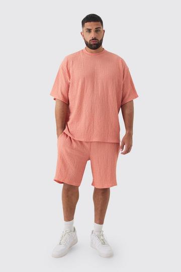 Plus Crinkle Textured T-Shirt & Short Set pink