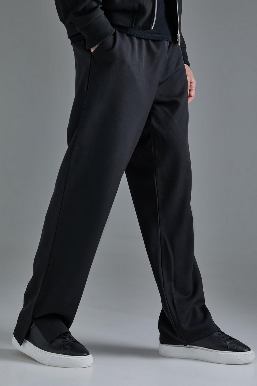 Black Tall Elasticated Waist Smart Split Hem Trousers