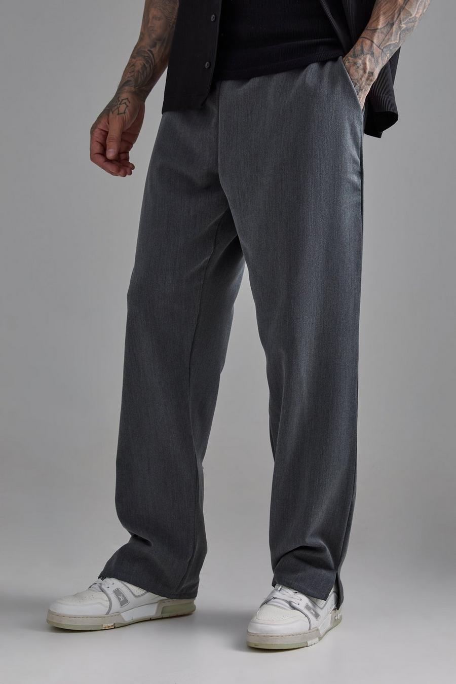 Grey Tall Elasticated Waist Smart Split Hem Trousers