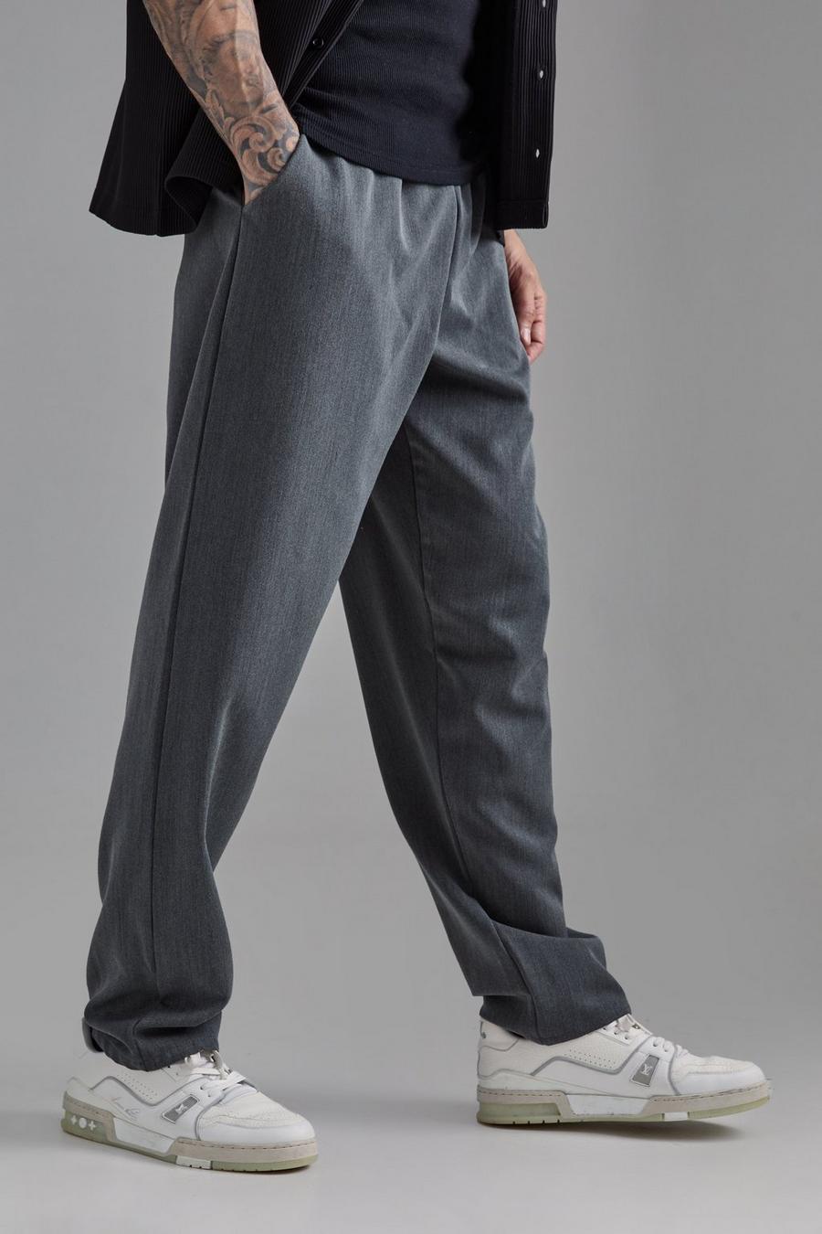 Grey Tall Elasticated Waist Smart Straight Fit Trousers