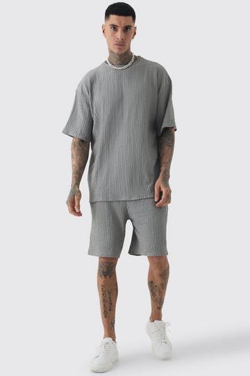 Tall Crinkle Textured T-Shirt & Short Set grey