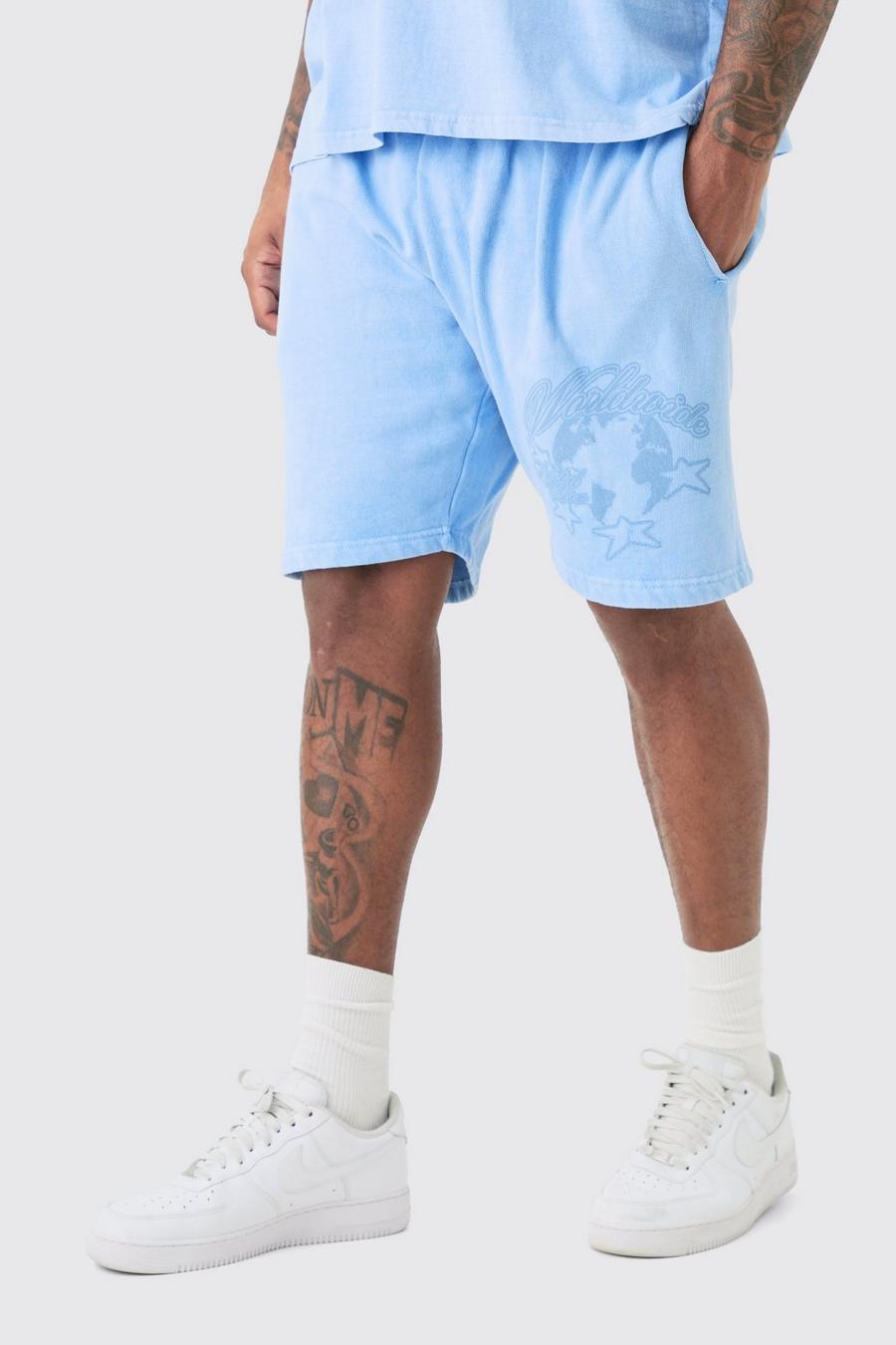 Plus Oversize Shorts mit Dream Worldwide Print, Blue image number 1