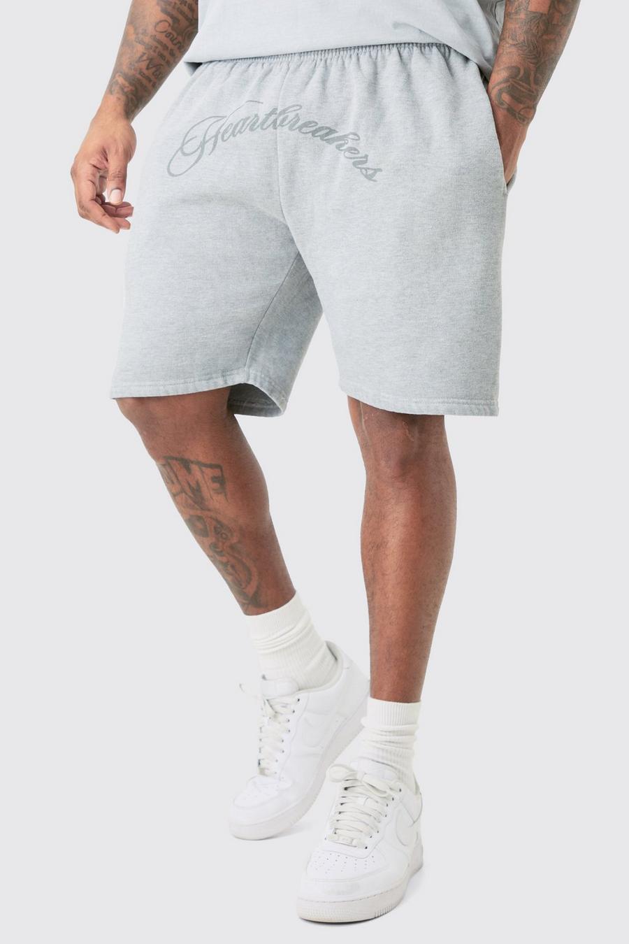 Pantalones cortos Plus oversize grises con estampado Hearbreakers, Grey