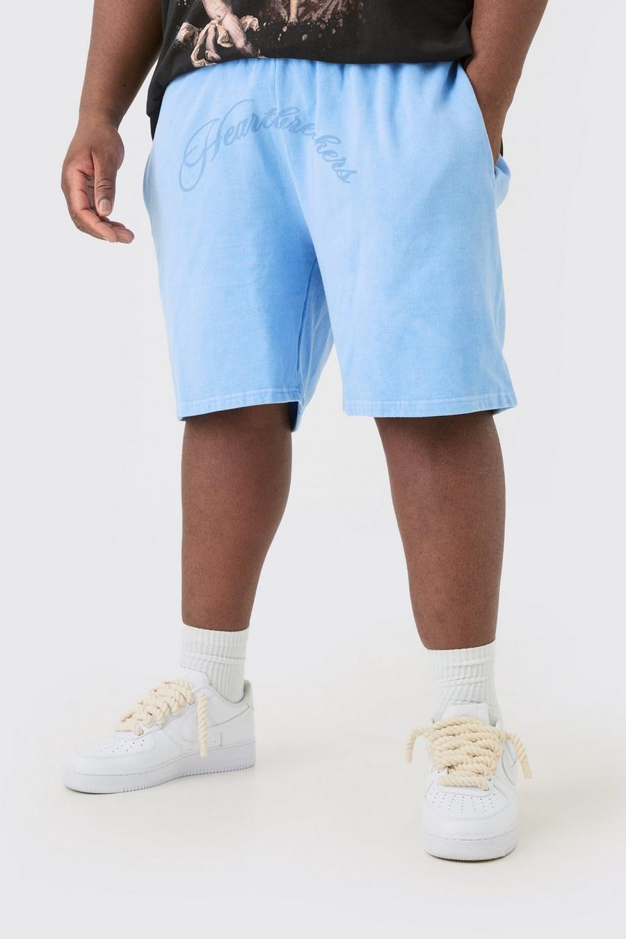 Pantalones cortos Plus oversize azules con estampado Hearbreakers, Blue