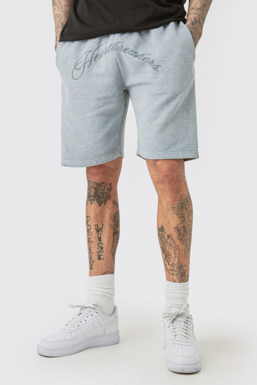 Pantalones cortos Tall oversize grises con estampado de Hearbreakers, Grey