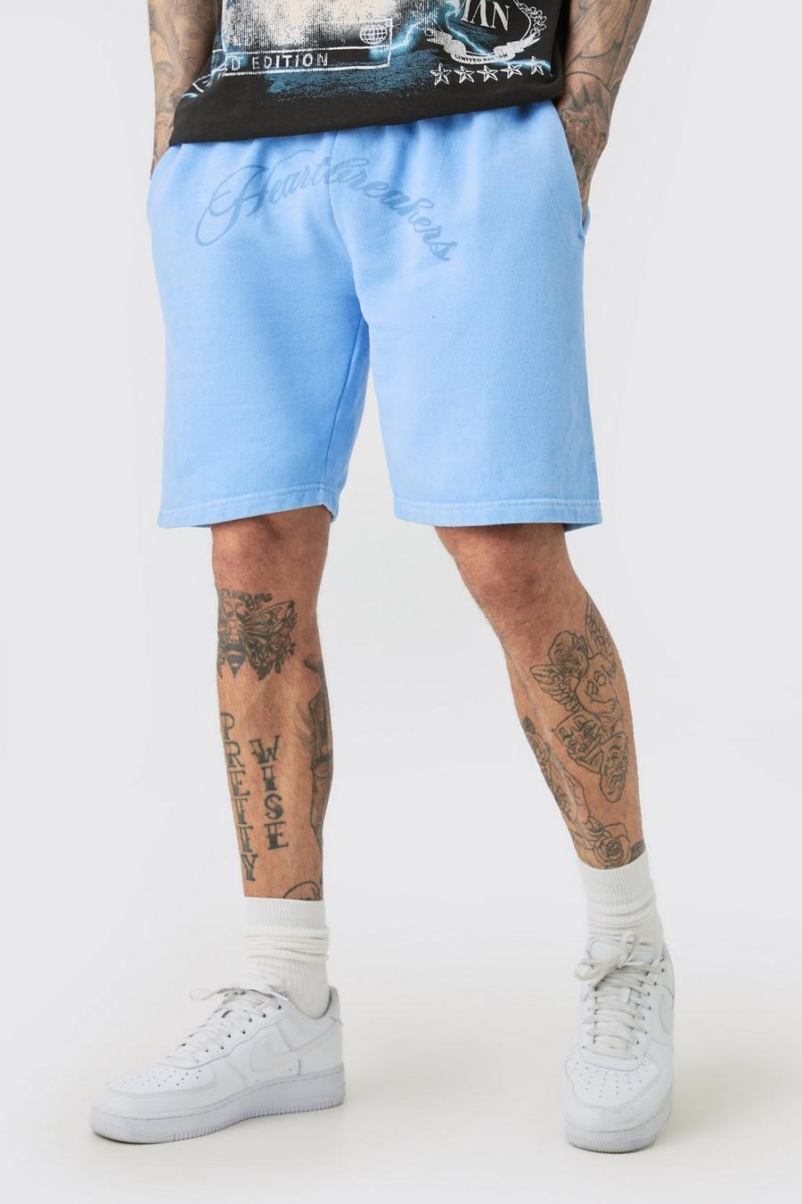 Pantalones cortos Tall oversize azules con estampado de Hearbreakers, Blue