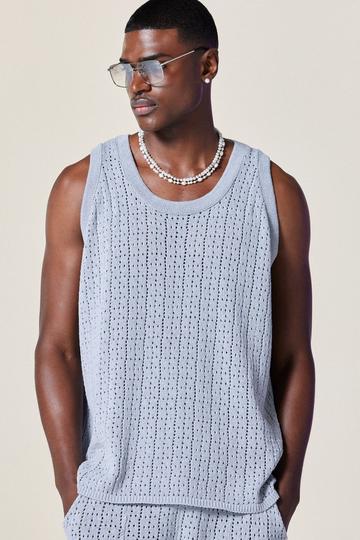 Relaxed Crochet Knitted Tank Top In Grey grey