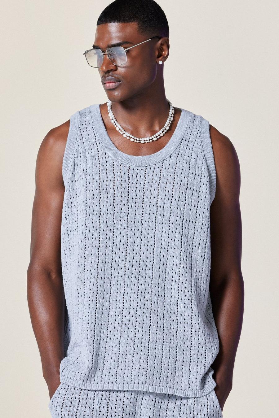 Relaxed Crochet Knitted Vest In Grey image number 1