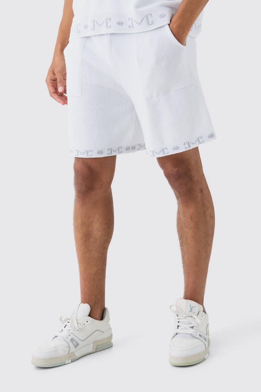 Relaxed Jacquard Detail Knitted Shorts In White