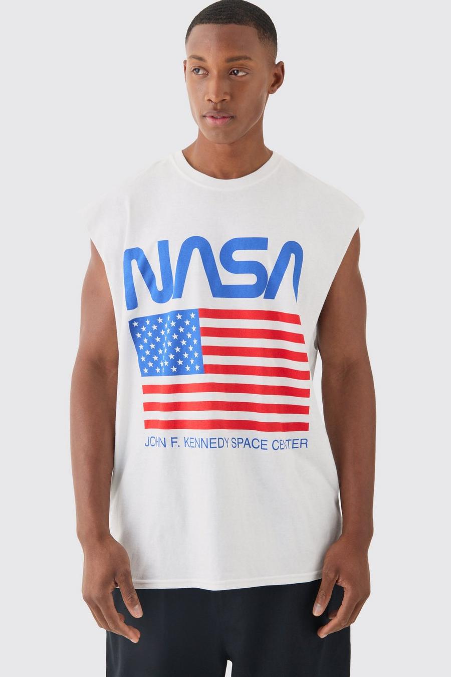 White NASA Oversize linne med tryck image number 1