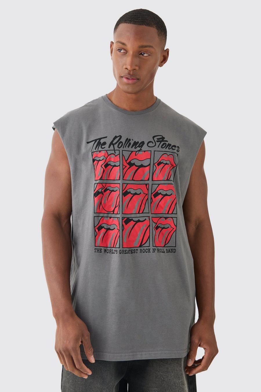 Camiseta sin mangas oversize con estampado de los Rolling Stones, Charcoal image number 1
