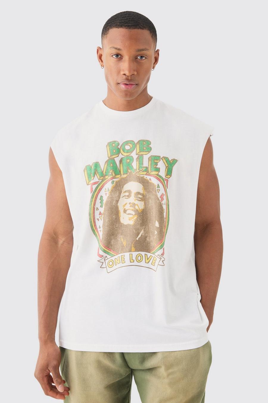 Top sin mangas oversize con estampado de Bob Marley, White image number 1