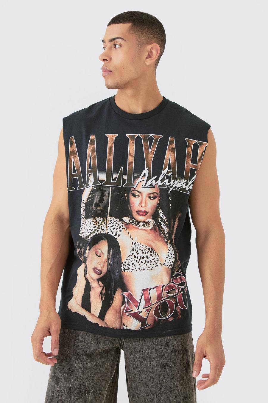 Black Oversized Large Scale Aaliyah License Tank image number 1