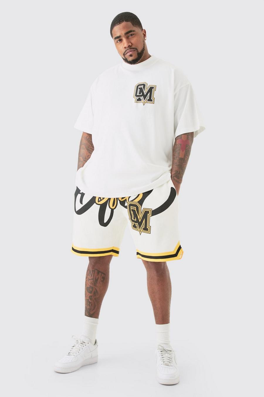 Plus Oversize Official Basketball T-Shirt & Shorts, White image number 1