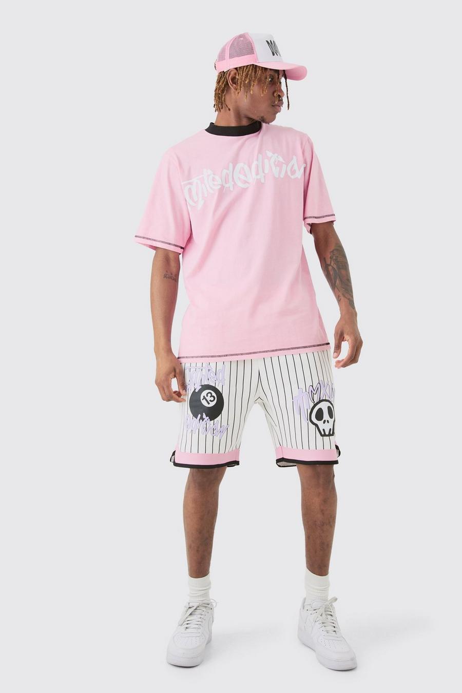 Light pink Tall Boxy Limited Basketball Tee & Short Set image number 1