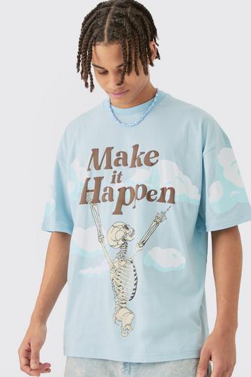 Oversized Skeleton Graphic T-shirt light blue