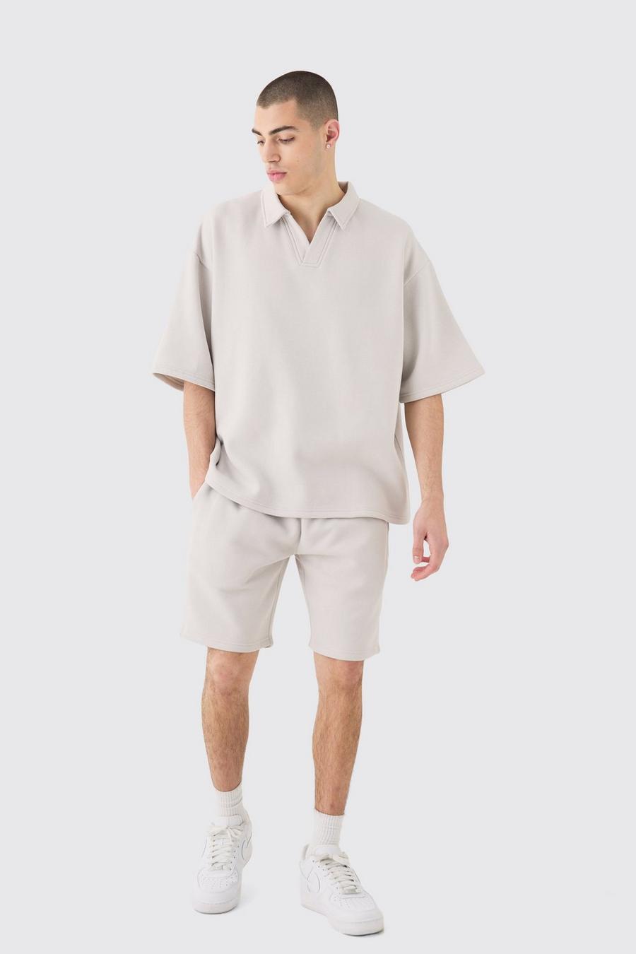 Light grey Oversize sweatshirt med bowlingkrage och shorts image number 1