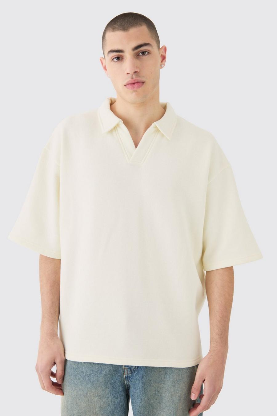 Ecru Oversize sweatshirt med kort ärm och bowlingkrage image number 1