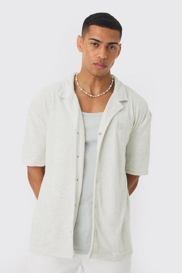 Drop Revere Towelling Embroidered Shirt white