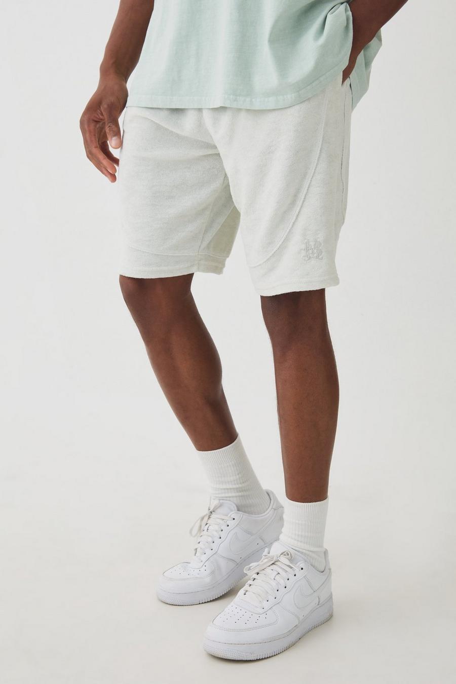 White Relaxed Towelling Embroidered Shorts