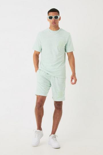 Sage Green Regular Towelling Pearl Embroided T-shirt And Short Set