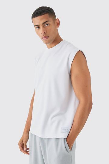 White Boxy Interlock Tank Top With Woven Label